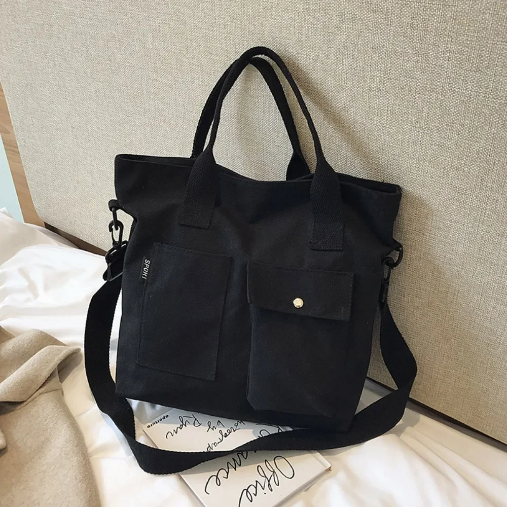 Fashion Canvas Bags Students Handbag Shoulder Bag Large Capacity Solid Color Totes Shopper Bag Casual Female CrossBody 2025