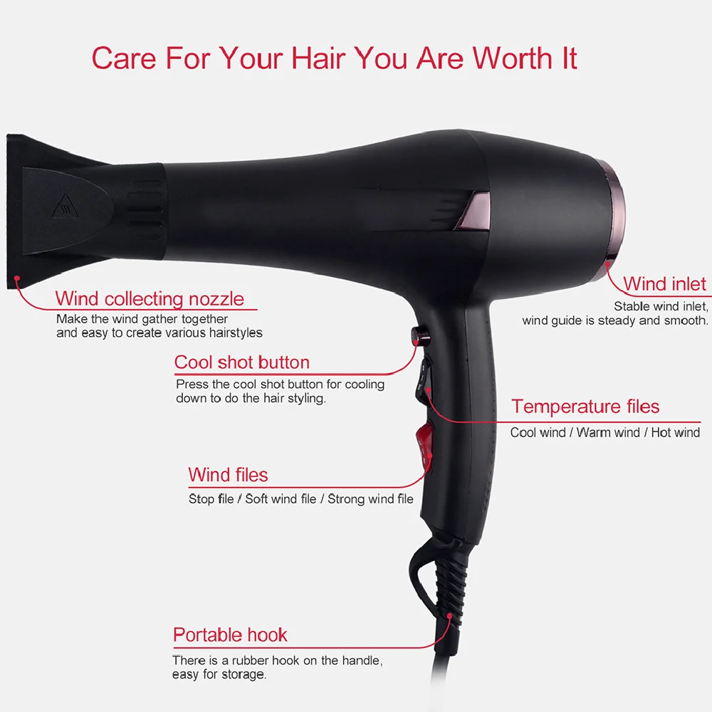 2400W Professional Hair Dryer Hot Cold Wind Blow dryer Hairdryer For Hair Salon for Household Use 3