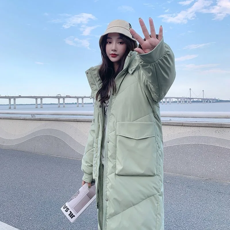 

2023 New Women Down Cotton Coat Winter Jacket Female Mid Length Version Cotton Parkas Loose Hooded Outwear Tide Thick Overcoat