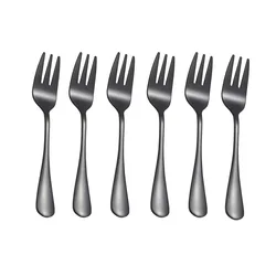 Elegant Stainless Steel Dessert and Fruit Fork Set - 6 - Piece Collection for Entertaining Guests (Black)