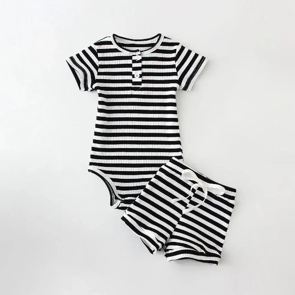 2Pcs Sommer Baby Jungen Kleidung Sets Kurzarm Body + Shorts Mode Neugeborenen Baby Kleidung – Detail 1