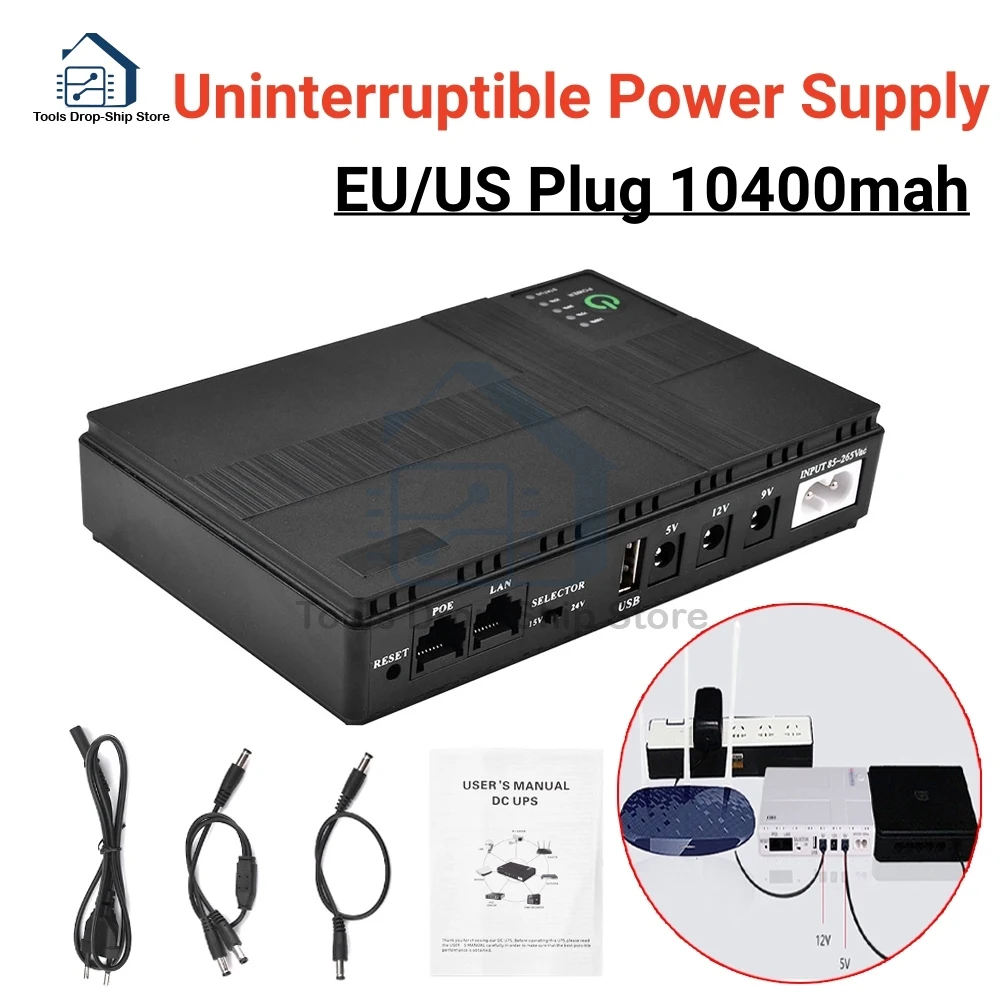 UPS pili yedekleme UPS pili yedekleme 10400mAh 5V 9V 12V 2A POE 15V 24V 1A çıkış kesintisiz güç kaynağı 85 ‑ 265V UPS