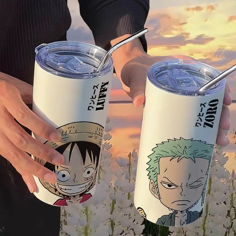 

One Piece Luffy Sauron Insulation Cup with Straw Handy Cup Coffee Cup Ins High-value Portable Stainless Steel Men and Women 1PC