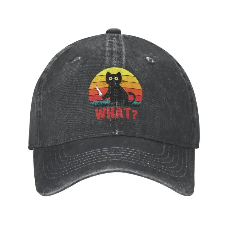 

Custom Cotton Black Cat What Baseball Cap for Men Women Breathable Murderous With Knife Halloween Dad Hat Outdoor