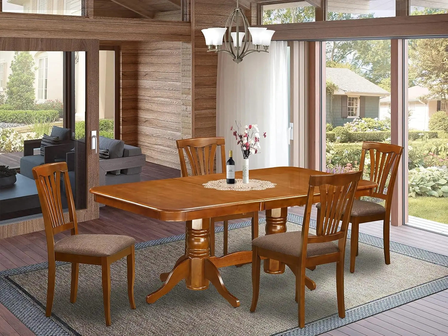 

Furniture 5 Piece Set Includes a Rectangle Dining Room Table with Butterfly Leaf and 4 Linen Fabric Upholstered Chairs