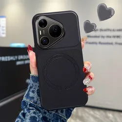Lychee Pattern Magnetic Ultra - Thin Cover with Wireless Charging Support for Huawei Pura 70 Pro+ (Black)