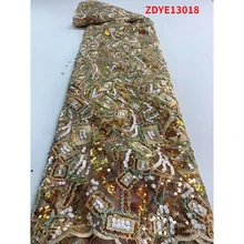 

Popular Handmade Ankara Bead Piece Lace Fabrics Elegant ​African Breathable Tulle ​Cloth Party Dress 5 Yards/Lot ZDYE13018