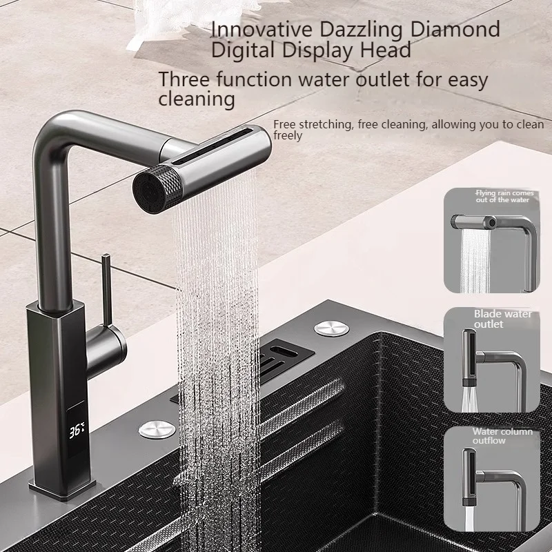 Stainless Steel Kitchen Sink With Cup Washer Embossed large Single Slot Thickened Household Multifunctional Sinks Drain Left