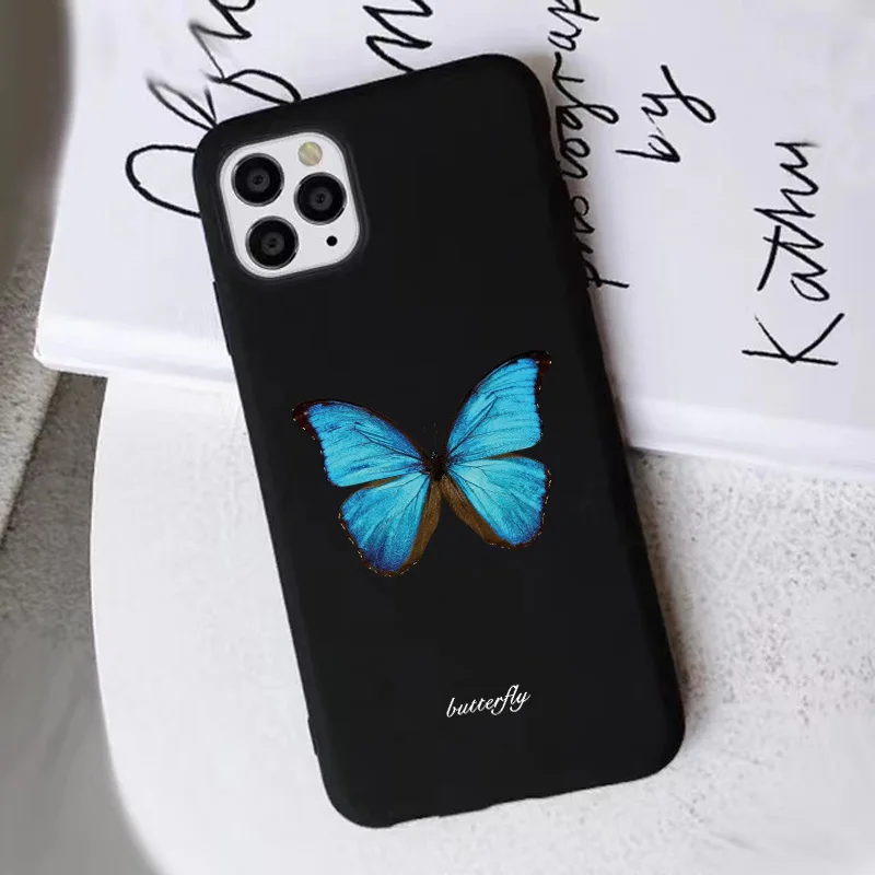 

Cute Blue Butterfly Cartoon Soft Silicone Phone Case For iphone 7 8 plus SE 12 13Mini 11 14 Pro Max X XR XS Max Shockproof Case