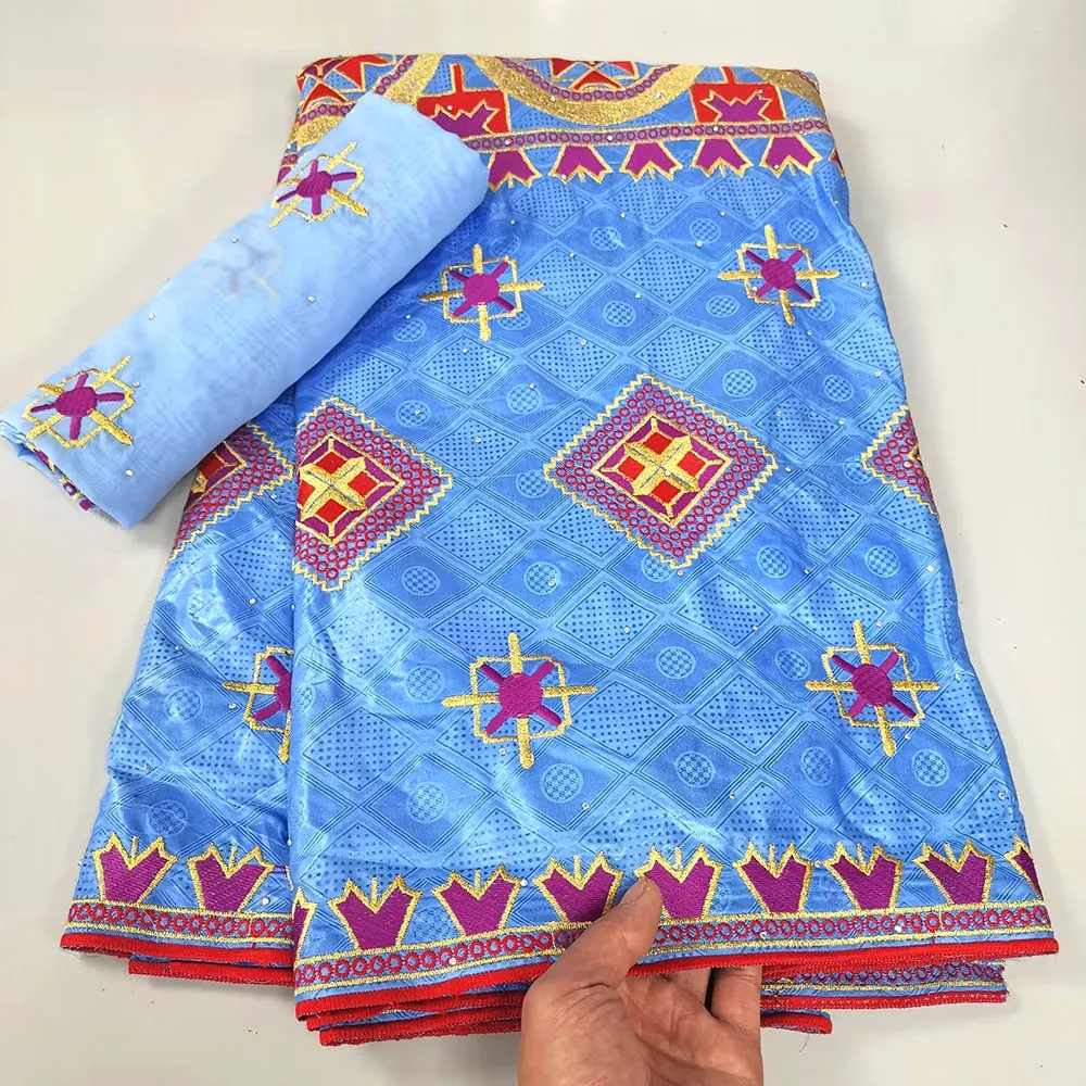 

7 Yard New Arrival High Quality African Bazin Riche Brode Fabric Embroidery With Scarf Lace Guinea Brocade For Wedding Party