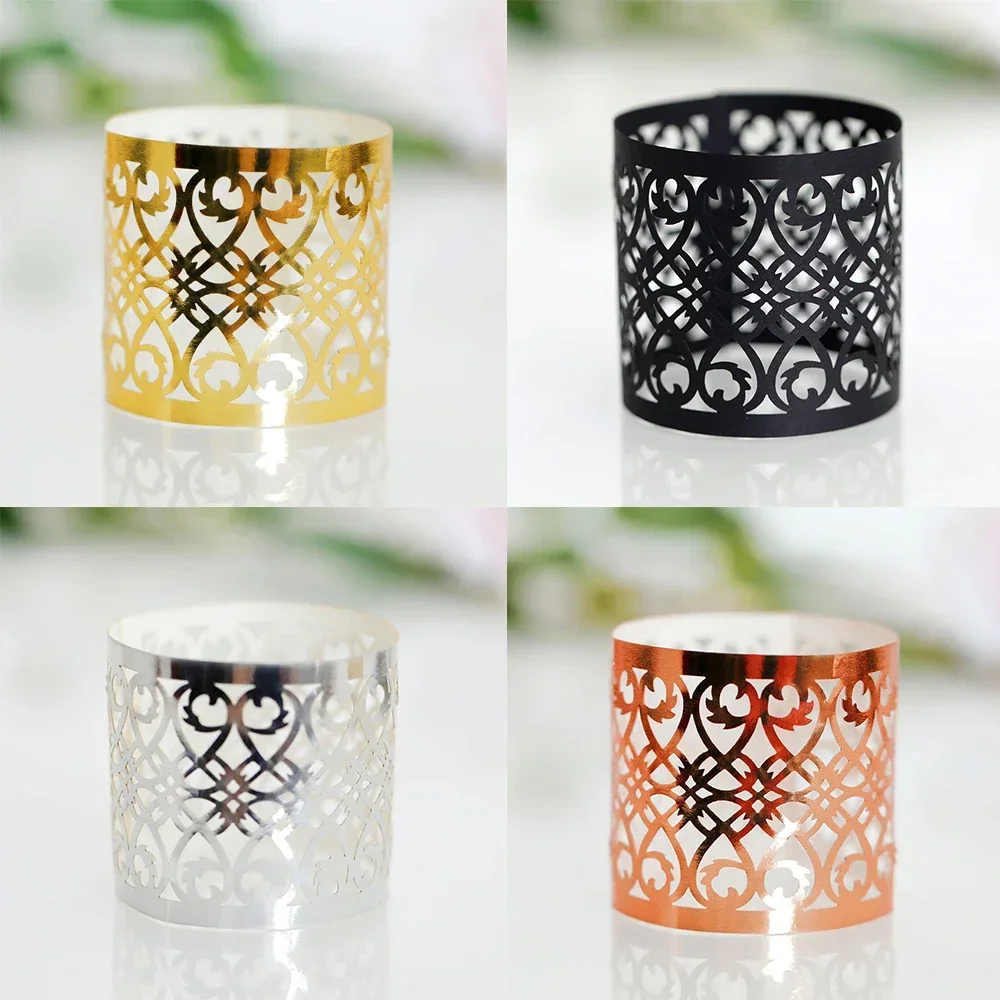 

Reflective Gold Paper Buckle Hollow Napkin Button Cloth Ring Napkin Ring Hotel Napkin Ring Wedding Family Party Table Decoration