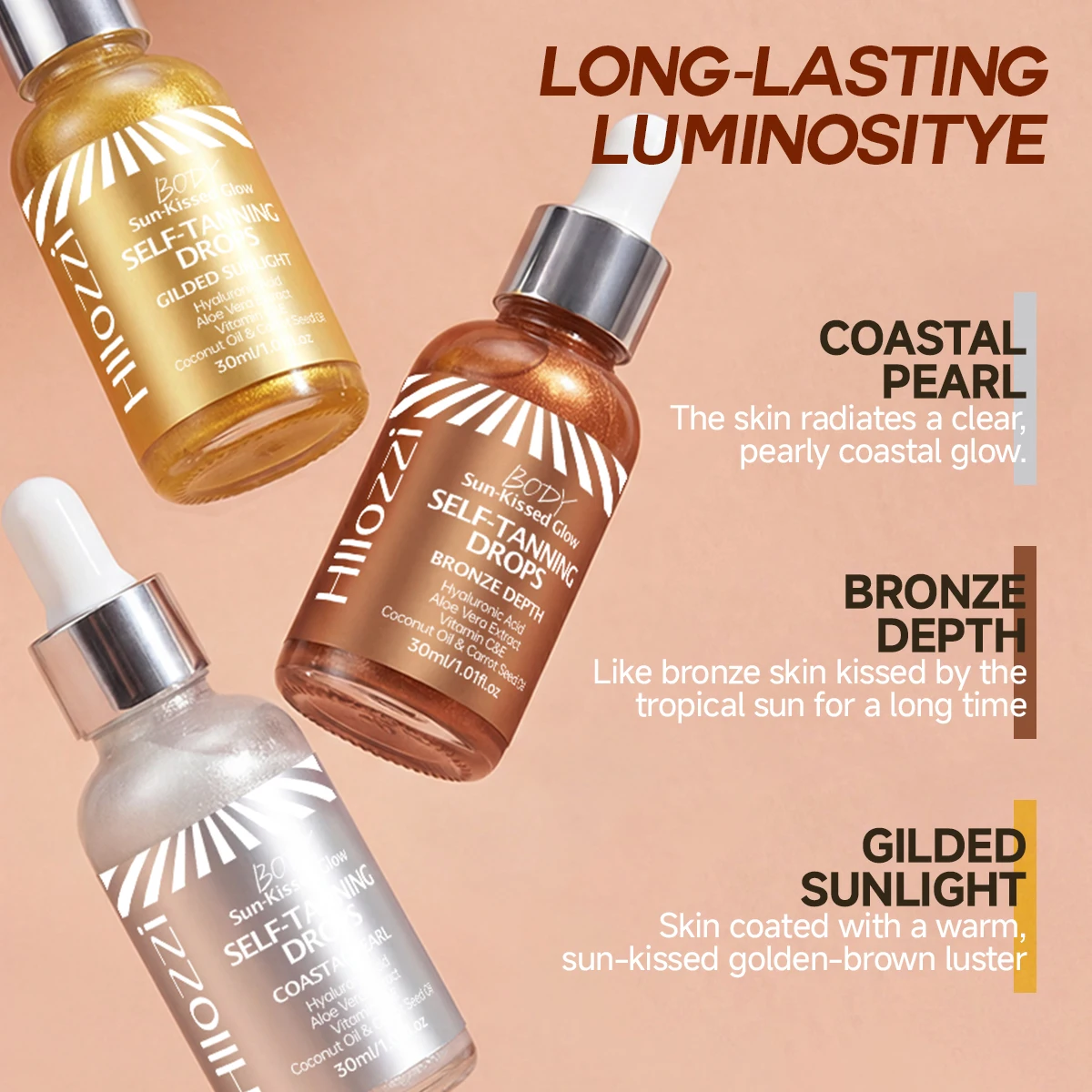 Radiant Glow Self-Tanning Drops with Pearlescent Minerals - Suitable