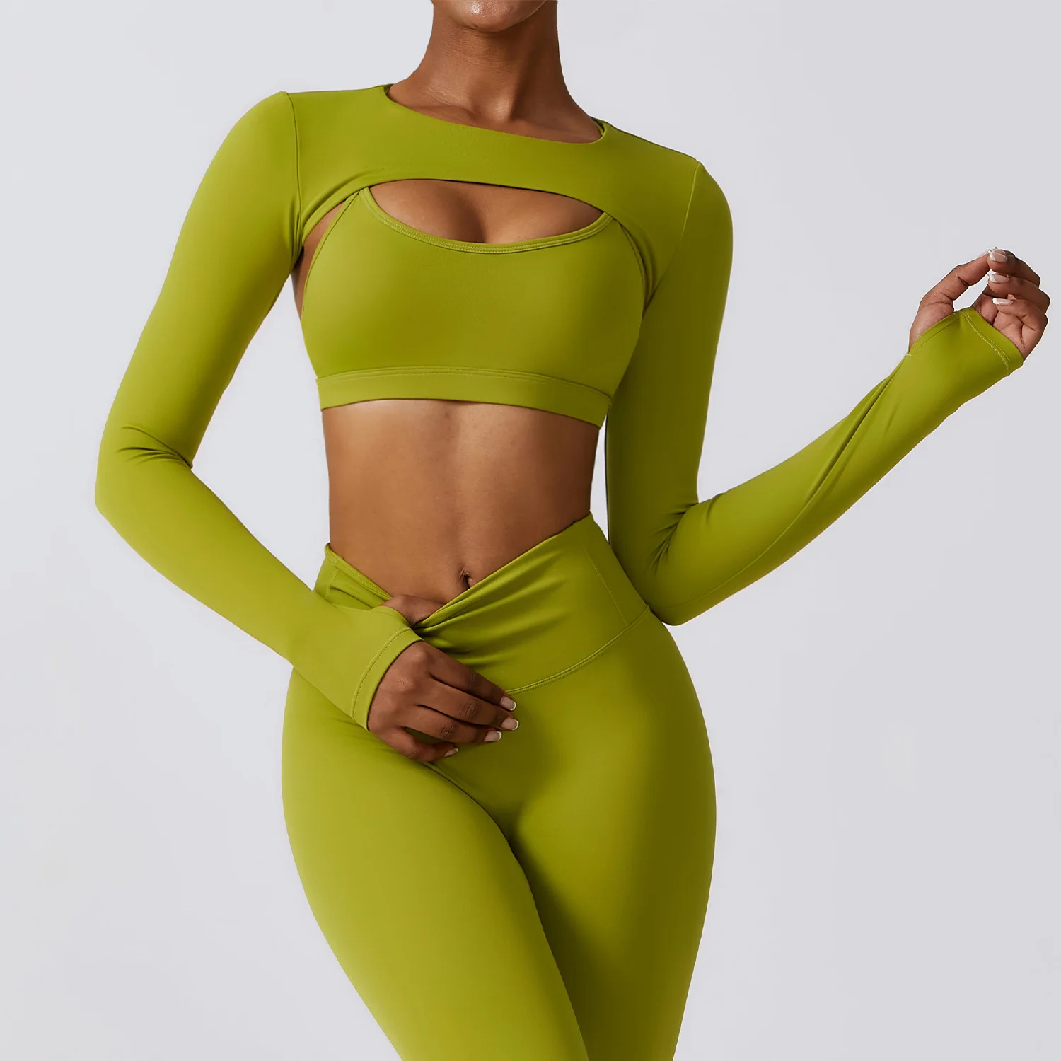 Women Crop Tops Long Sleeve Breathable Running T-Shirts Gym Sports Top Pad Yoga Shirts Fitness Workout Yoga Clothing