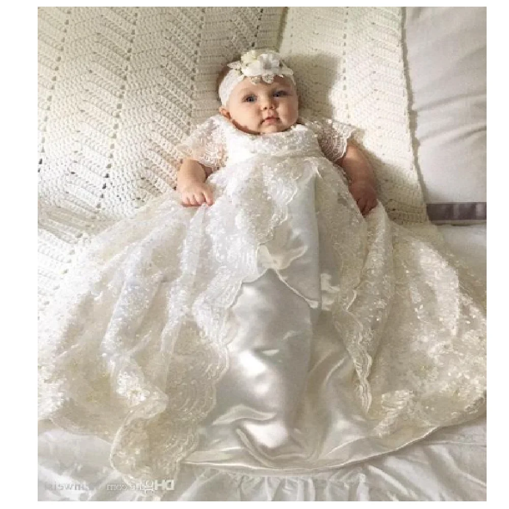 

Beautiful Baby Christening Dress White Newborn Snow Baby Girl 1 Year Birthday Long Sleeve Baptism Dresses