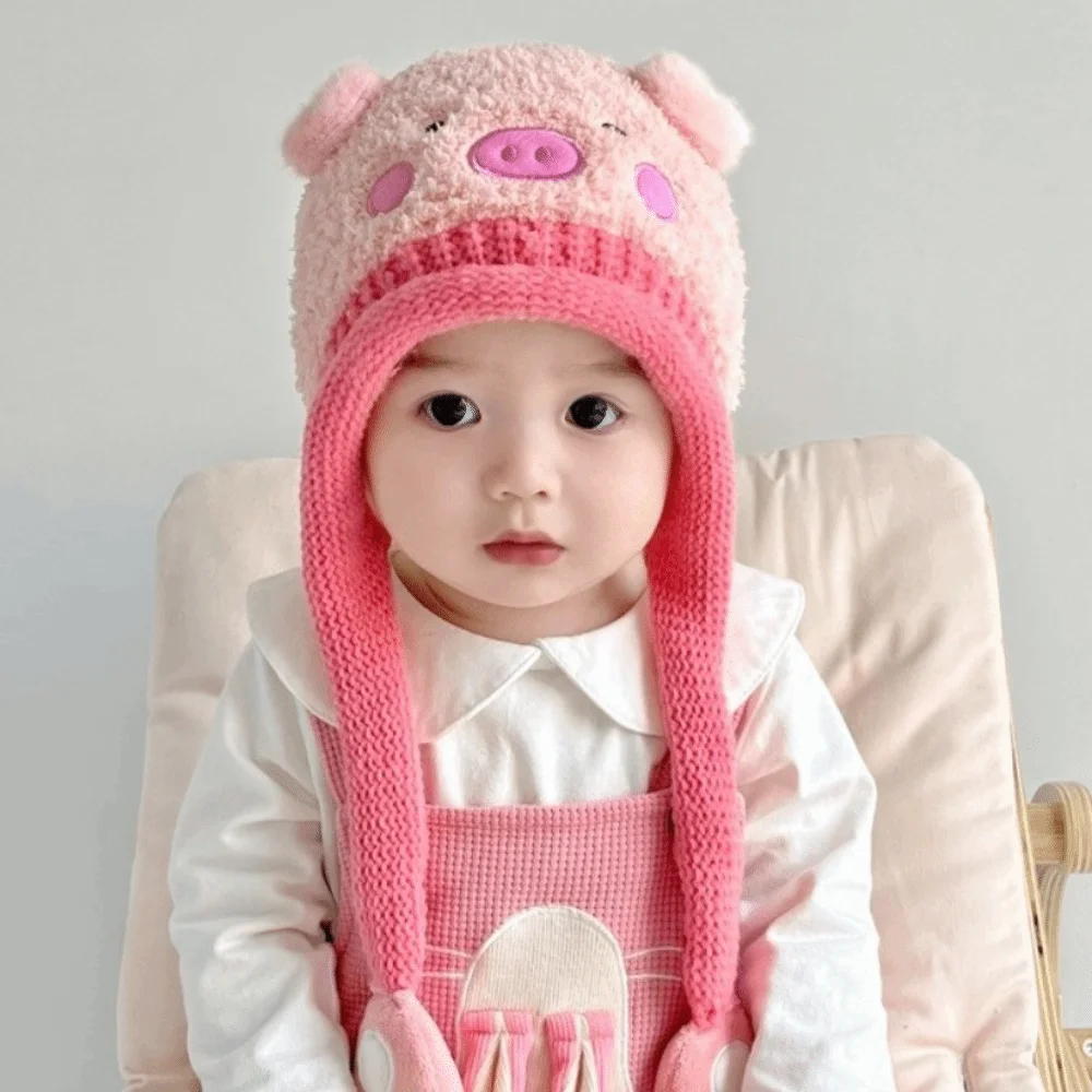 Soft Cartoon Baby Hat Bear Keep Warm Knitted Hat Windproof Korean Style Ear Protection Hat Girls