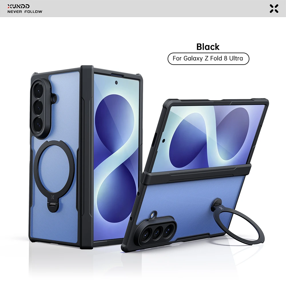 XUNDD Ultra Magnetic Kickstand Shockproof Clear Phone Case with Hinge Protection