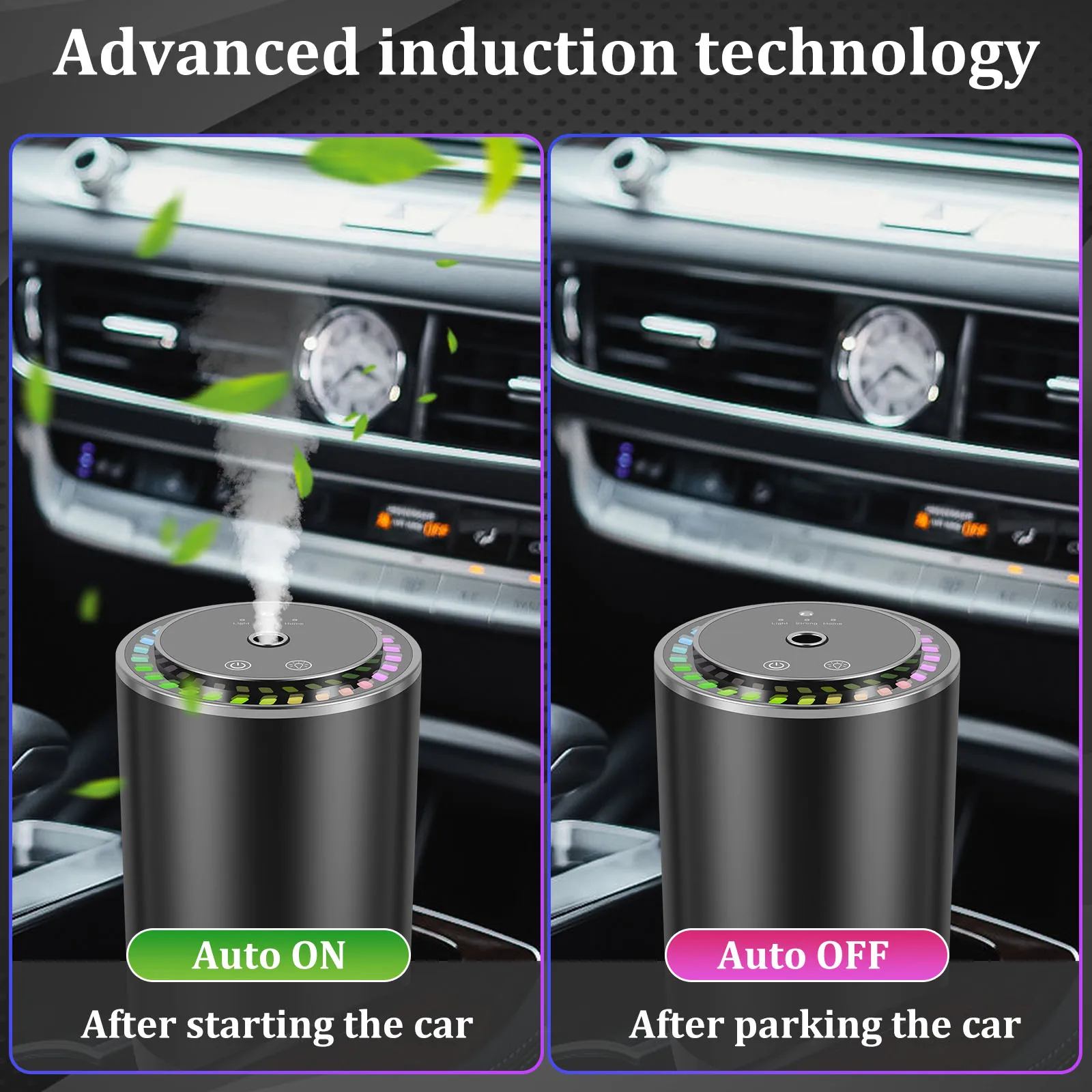 Smart Car Diffuser Humidifier Rechargeable Auto Air Purifier 3 Adjustable Concentration Auto On/Off Air Freshener Diffuser