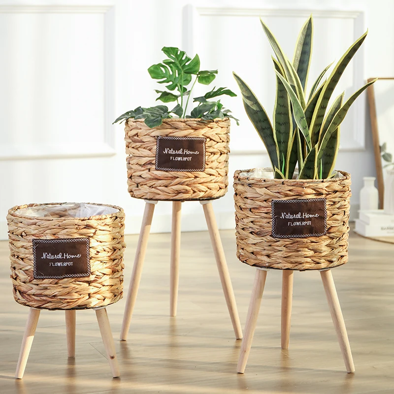 Nordic Woven Flower Pot ass Basket Plant Holder Bamboo Basket Home Decor Floor Standing Decoration ell Wier Flower Pot