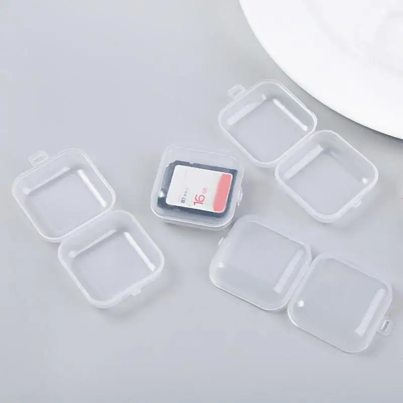 10pcs Portable Clear Flip Jewelry Pill Storage Box Square Plastic