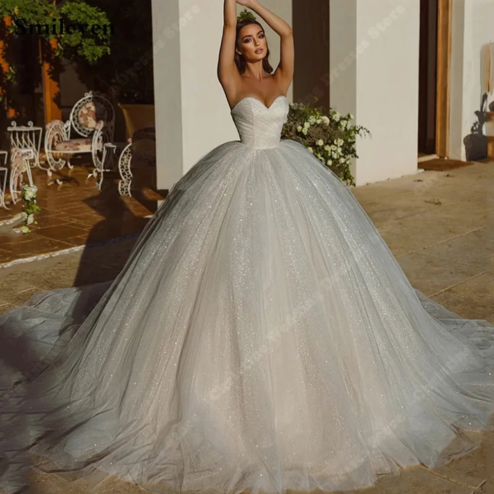 2025 Bright Tulle Women Wedding Dresses Sequin Printing Bridal Gowns Mopping Length Princess Party Vestidos De Novias Customized 4