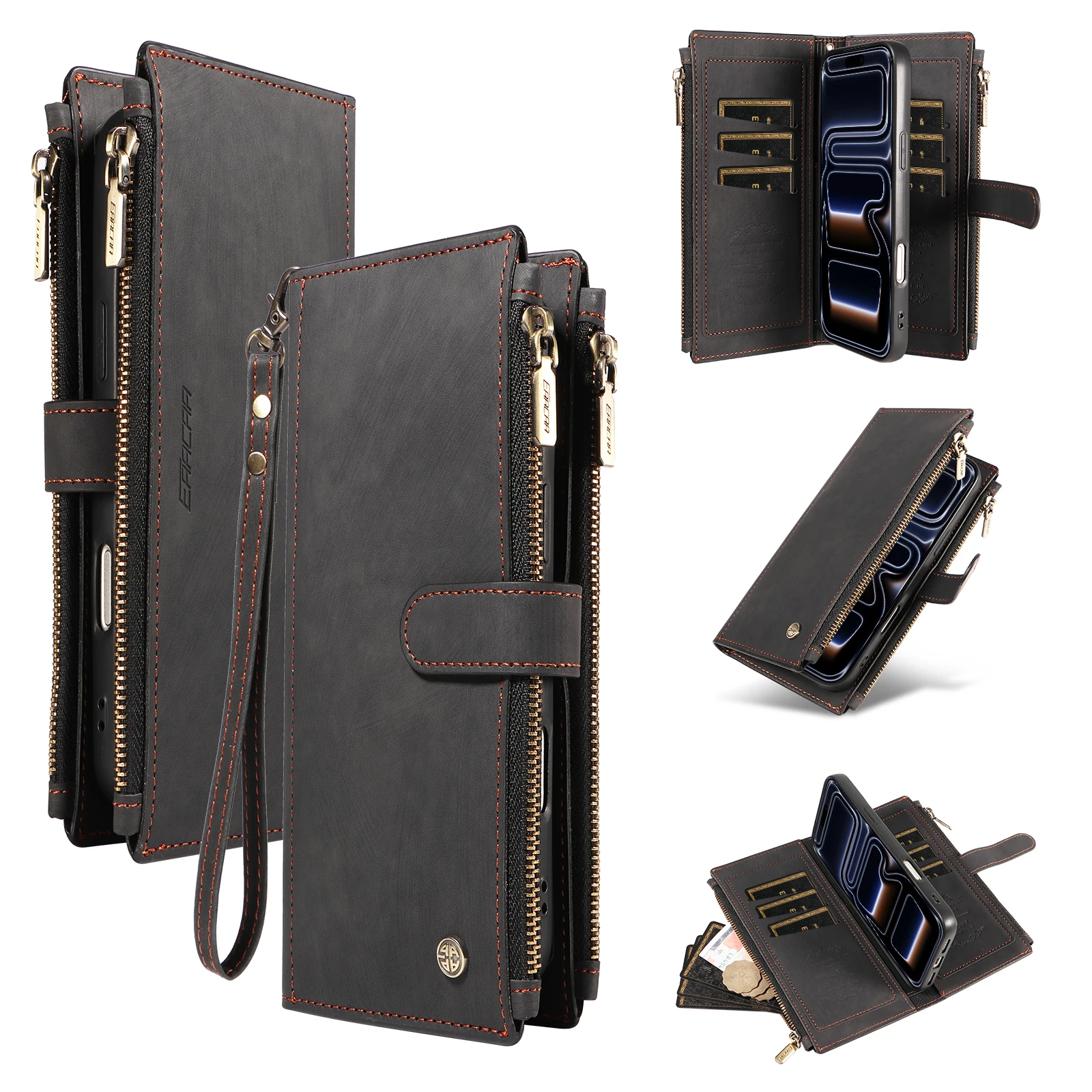 Stylish Faux Leather Wallet Phone Case with Lanyard - Shockproof and Elegant Design