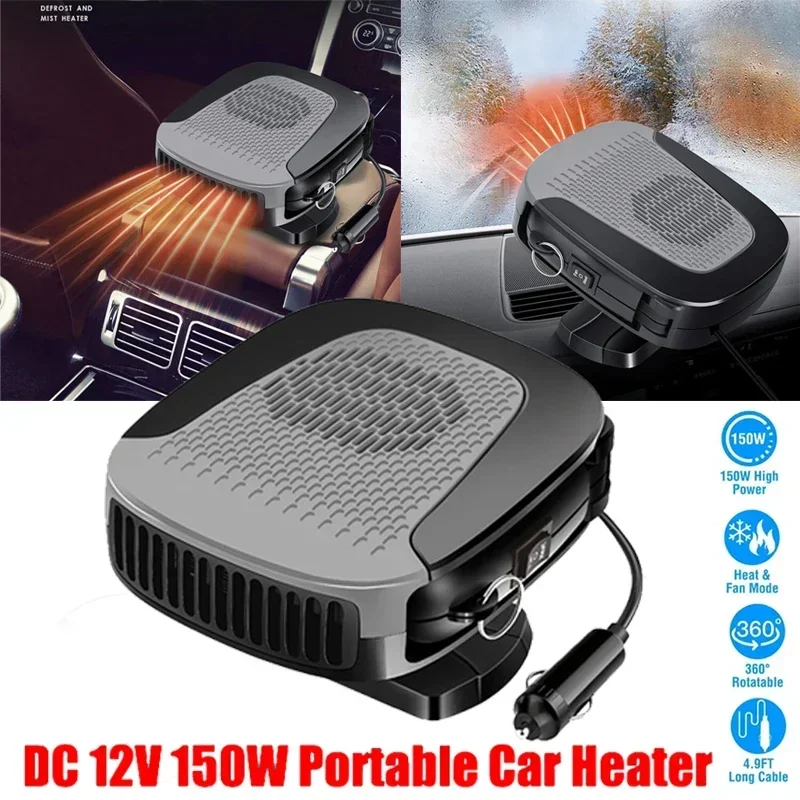 Upgrade Car Heater 12V Portable Auto Heater with Heating & Cooling Function  Defroster Defogger Demister Vehicle Heater Fan for Windshield (Black)