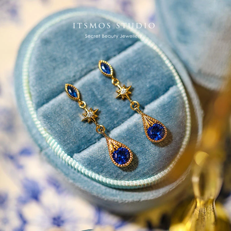 Itsmos Orecchini Pendenti Con Stella Da Sogno Antichi S925 Orecchini In Argento Sterling 14 Placcati In Oro Eleganti Orecchini Con Diamanti Blu Per Le