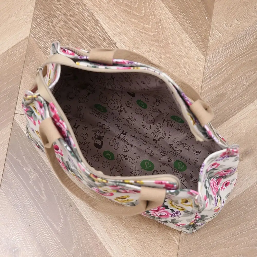 Neue modische Tragetasche mit Blumenmuster im Ethno-Stil, große Canvas-Lunch-Tasche, Picknick-Reisetasche, lässige Damen-Handtasche – Detail 4