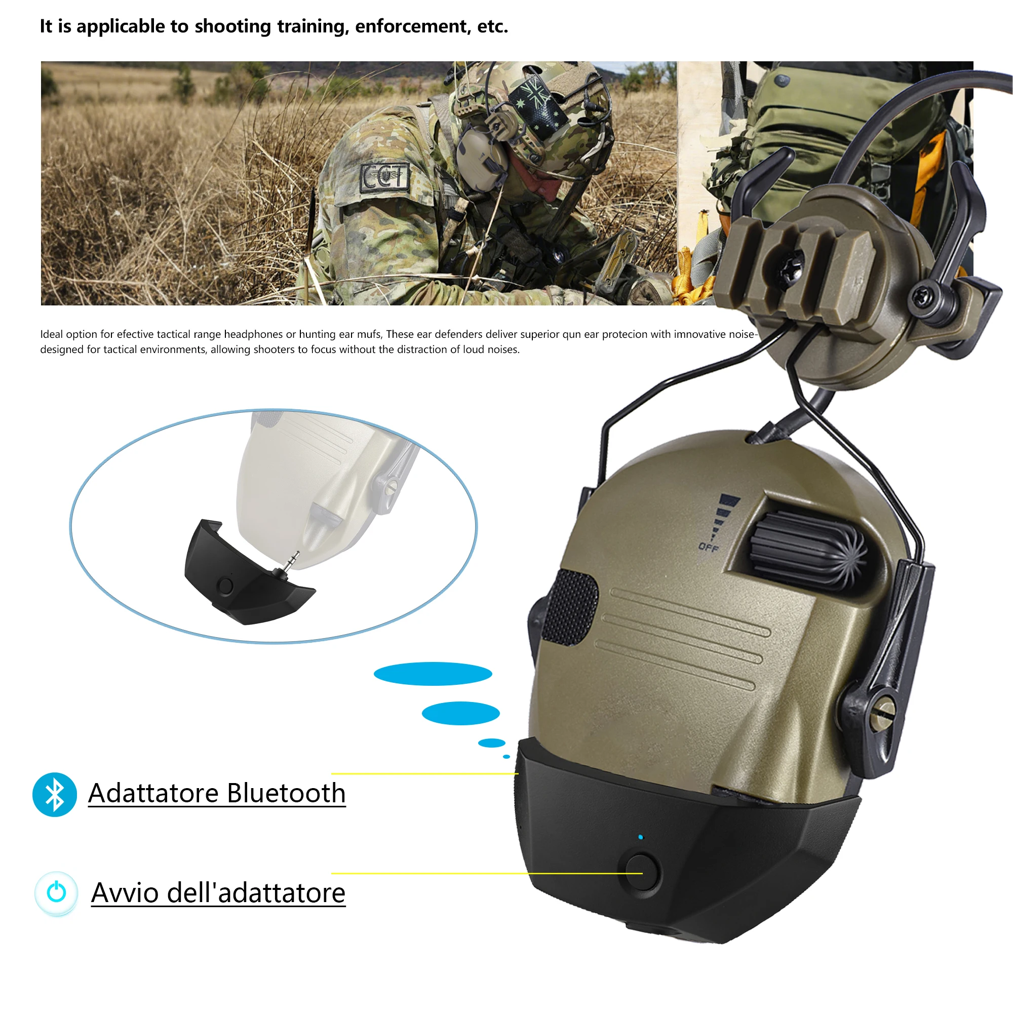ARM NEXTBluetooth Cuffie per protezione dell'udito Cuffie antirumore per tiro elettronico Cuffie antirumore per caccia Copertura per l'orecchio tattica