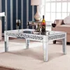 Rectangle Mirrored Coffee Table, Silver Living Room Table with Cryatal Diamond Inlay 3