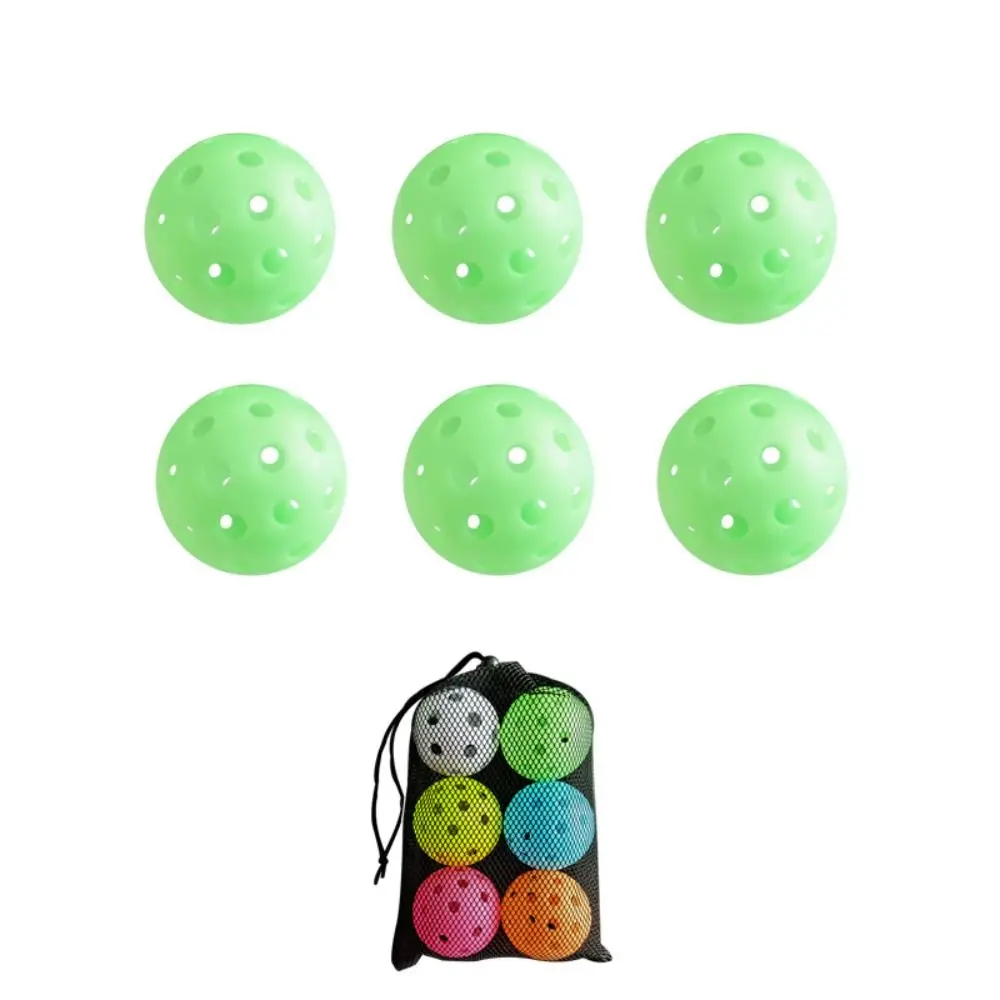 

6pcs/set Colorful Luminous Pickleball Ball Durable High Visibility Glow in The Dark Pickleball with Mesh Bag Offcial Size