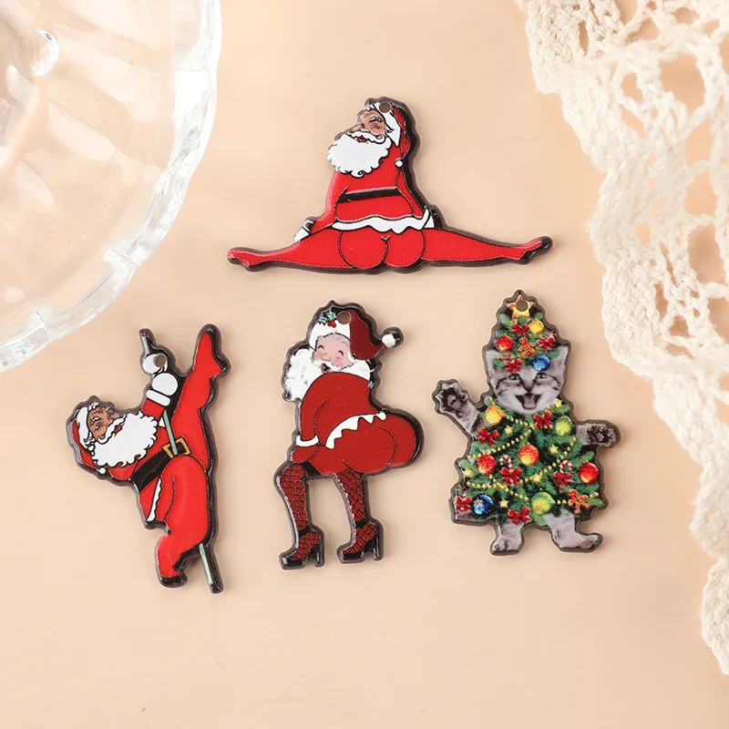 

10pcs/lot Christmas Charms Creative Acrylic Originality Santa Claus Cat Pendants For DIY Fashion Accessories Jewelry Making