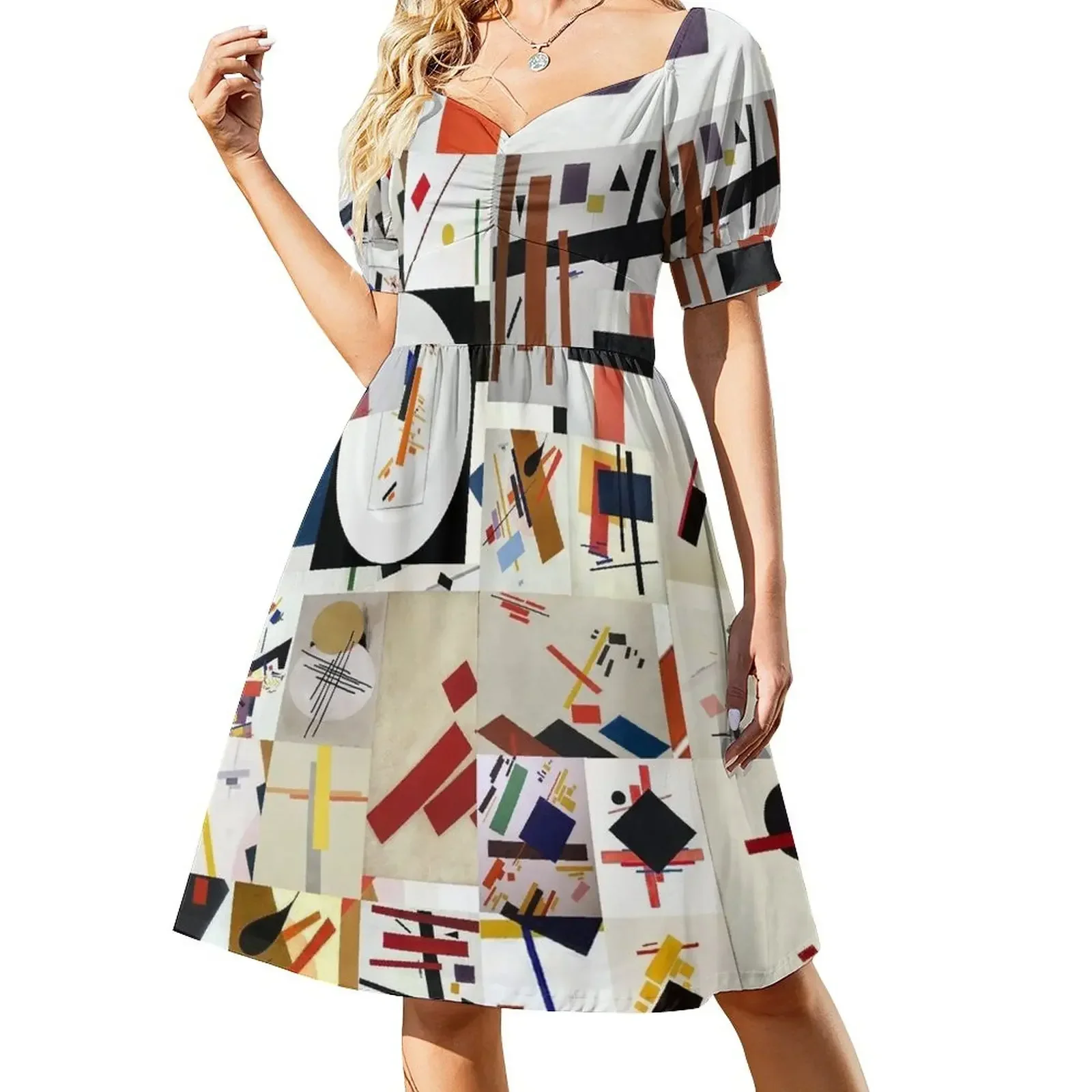 thumbnail image 1 of Vestido de manga corta de Kazimir Malevich, vestidos largos para mujer, ropa femenina, 1 of 7
