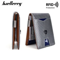 RFID Protection Carbon Fiber Men's Leather Money Clip Wallet With A Metal Clamp Credit Card Slots ID Cash Holder Small Purse 1