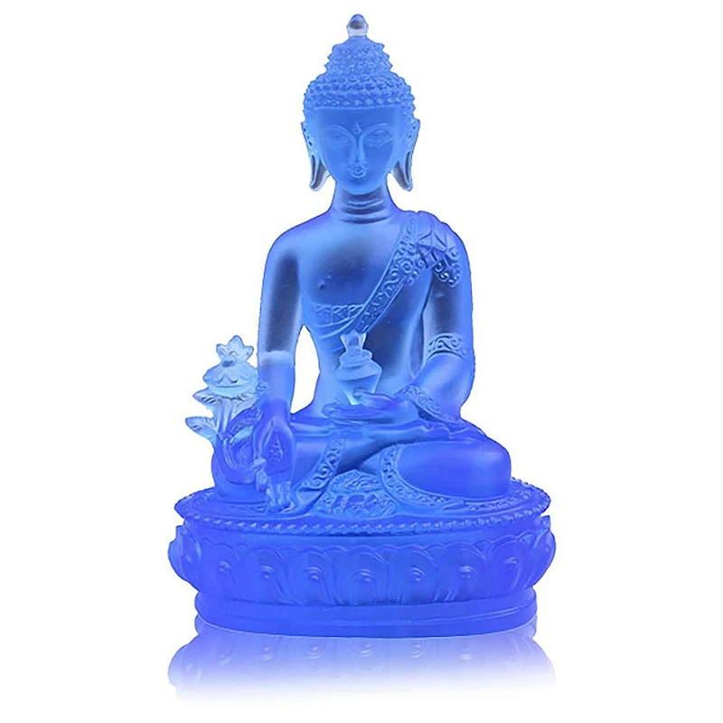 

HOT-3X Tibetan Medicine Buddha Statue,Translucent Resin Buddha Sculpture Meditation Decor Spiritual Decor Collectible -Blue