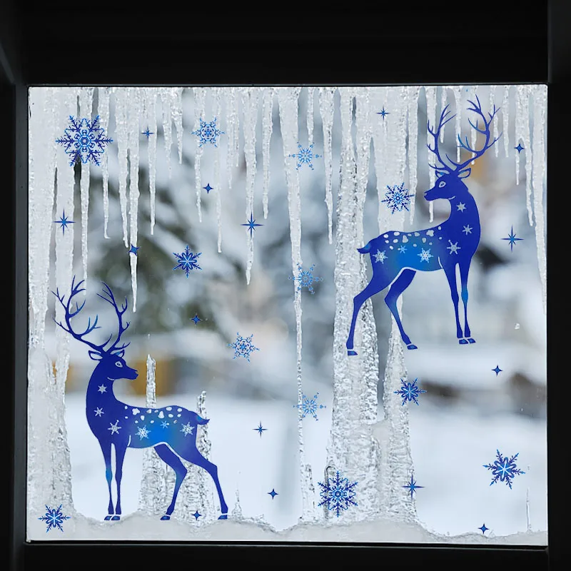 1 set di adesivi natalizi a forma di fiocco di neve per finestre in vetro, decorazioni adesive natalizie, adesivi natalizi di fiocchi di neve e pupazzi di neve, decorazioni per feste natalizie