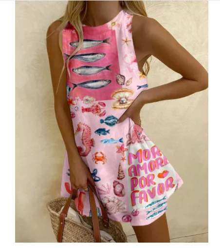 Swimming Dress For Woman Beach Outing Bikini Tunic Cover Ups Set Summer Kaftan Short Round Neck Sleeveless Shirt Ocean Cape swimsuit cover up swimsuit coverup beach dress set