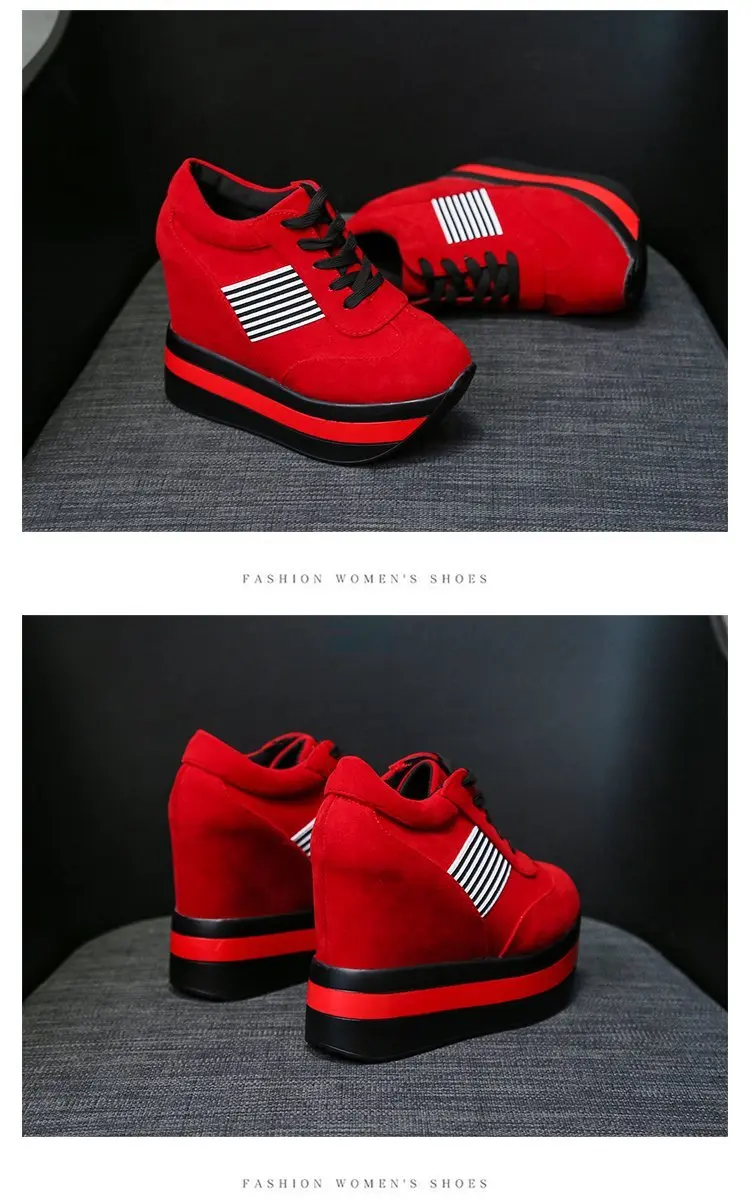 Women's Platform Sports Shoes 2022 Spring Canvas Sneakers Thick Bottom Wedges Casual Shoes Fashion Red Lace-Up Rubber Soft Sole