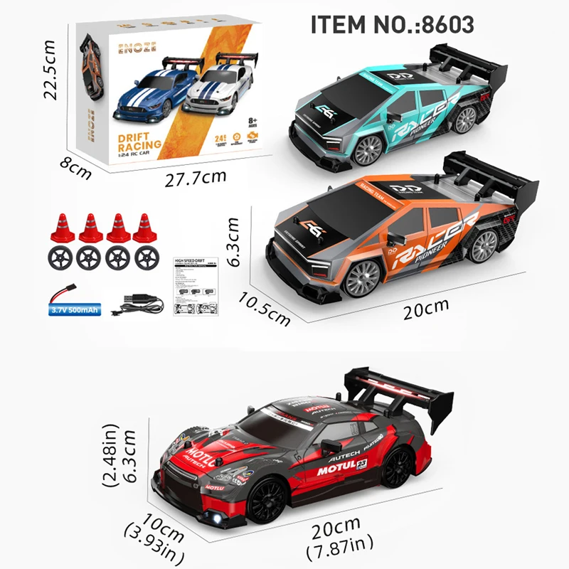 1:24 2.4G High Speed RC Drift Vehicle Racing Cars 4WD Mustang Replaceable Tire Remote Control Car Competition Race Car Boys Toy 6