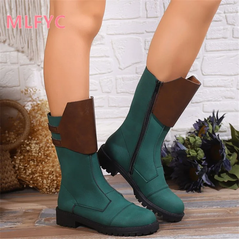 Female European and American Boots Women's 2023 Autumn New Medium Heel Large Fashion Boots Botas De Mujer Platform Heels