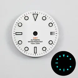 White & Black Mark Gloss Watch Dial with Blue & Green Luminous Accents - 28.5mm - 28.5mm(No Logo) (White - GMT Orange)