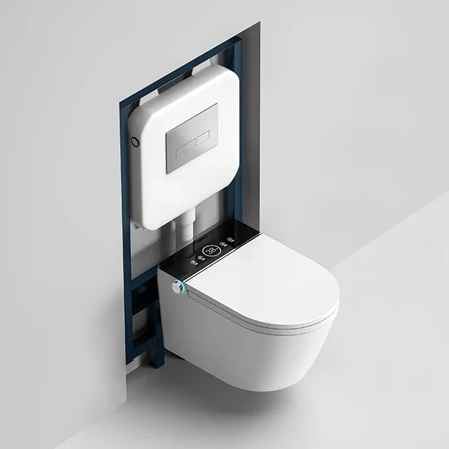 WC Wall Mounting Toilet Hanging Bowl Ceramic White Rimless Wall Hung Smart Toilet With Water Tank Smart Toilet 4