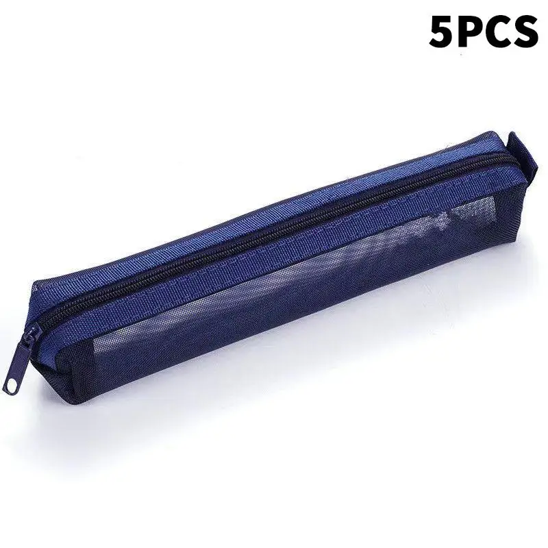1/5Pcs 빈티지 솔리드 컬러 메쉬 연필 케이스 휴대용 편지지 보관 주머니 학교 문구 용품 학생 선물