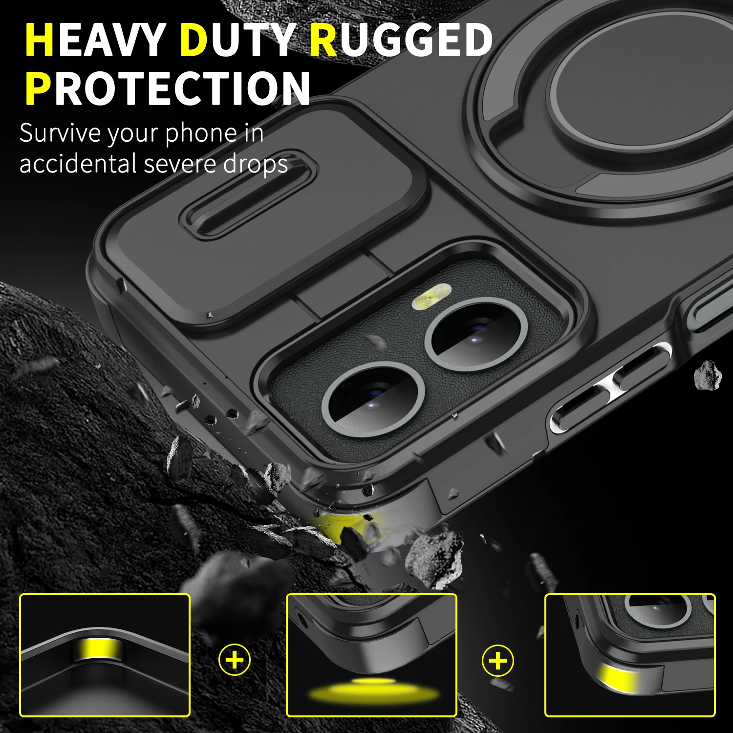 Luxury Armor Phone Case with Magnetic Bracket & Lens Protection - Shockproof Cover