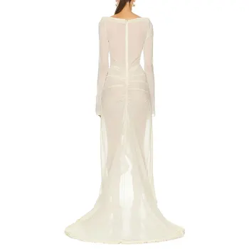 Sexy Women's Babydoll Lingerie Long Sleeve V Neck Chemise Mesh Nightwear Long Gown Frill Trim Sheer Nighty Dress 5