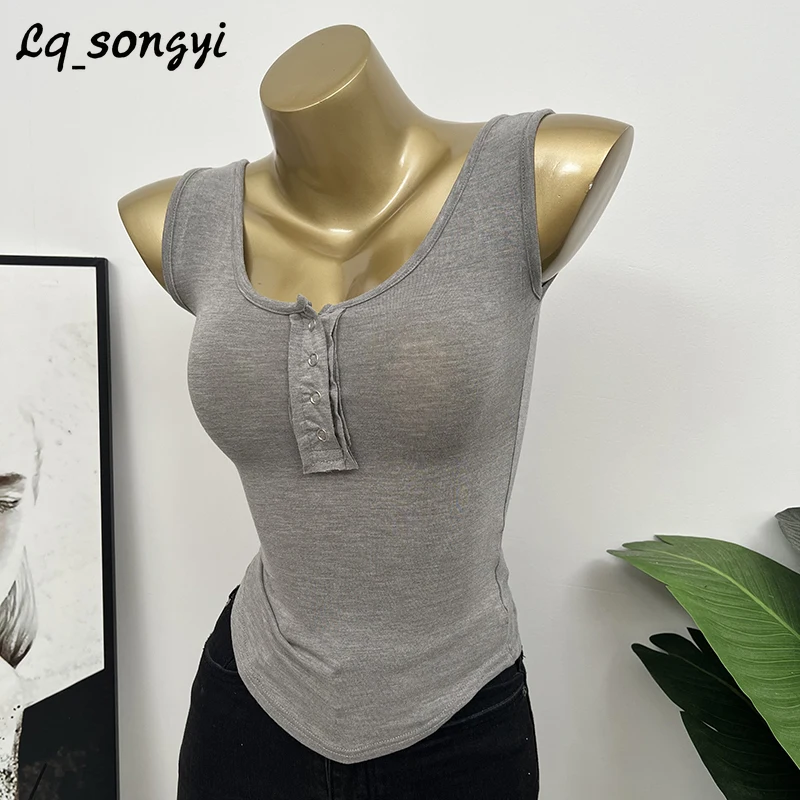 

Lq_songyi тонкие прозрачные ~ сексуальные майки, женские топы с широким плечевым ремнем, корейский однотонный базовый топ, Тонкий Топ без рукавов