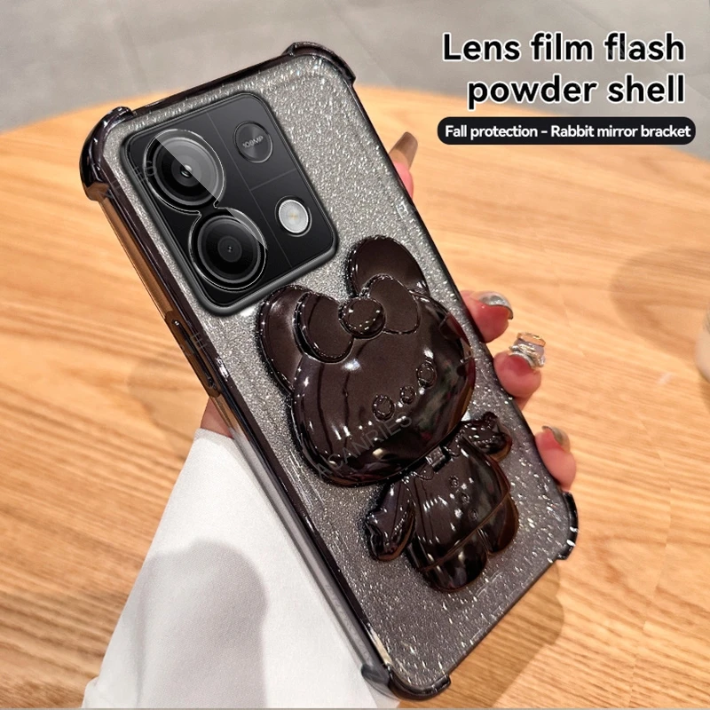 Rabbit Mirror Stand Four-Corner Anti-Shock Plating Phone Case