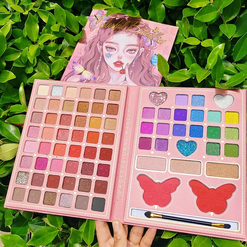 

74 Colors Book Shape Butterfly Girl Matte Eyeshadow Palette with Brush Glitter Eye Shadow Blush Pigment Professional Makeup