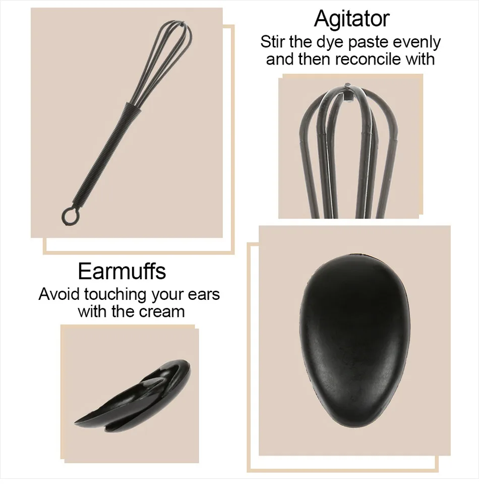 Description Picture 6 of item5PCS Hair Coloring Dyeing Set with Dye Brush Comb Tinting Bowl Ear Caps Hairdressing Supplies Hairdressers Mixer Hair Accessorie