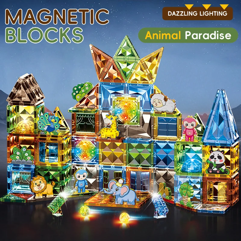 Lighting Magnetic Tiles Building Blocks Kids Sensory Toy 4D Lighted Magnet Construction Set Montessori Creative Educational Toys